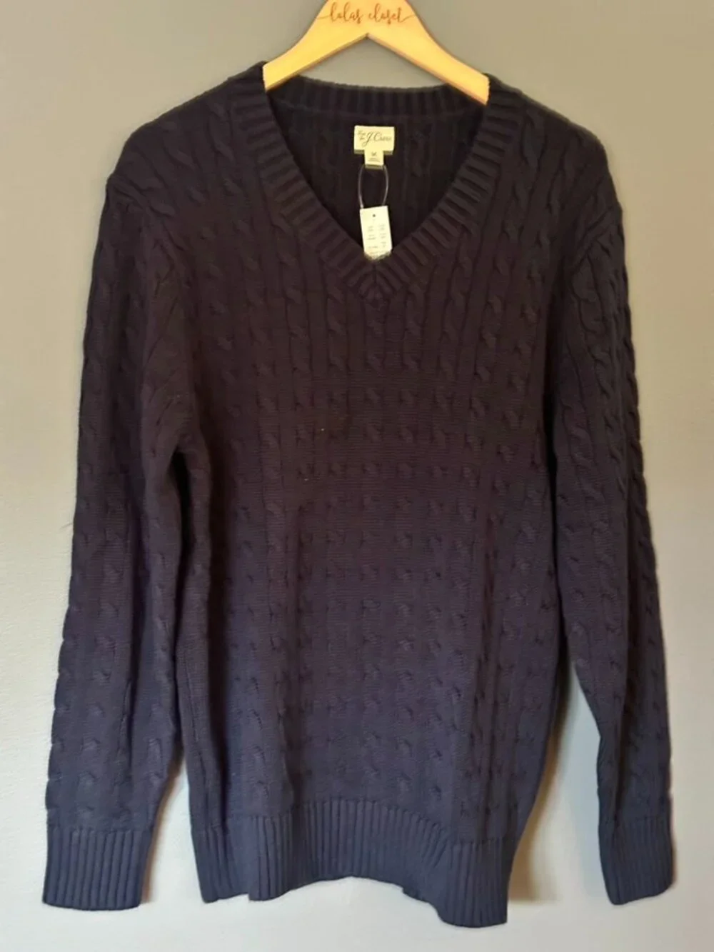 JCREW MENS COTTON KNIT CABLE V NECK SWEATER MEDIUM NWT